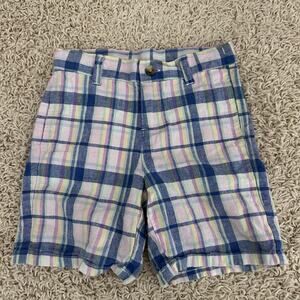 Janie and Jack Boys 5 Blue Pink Plaid Linen Cotton Short Easter Pastel Chino